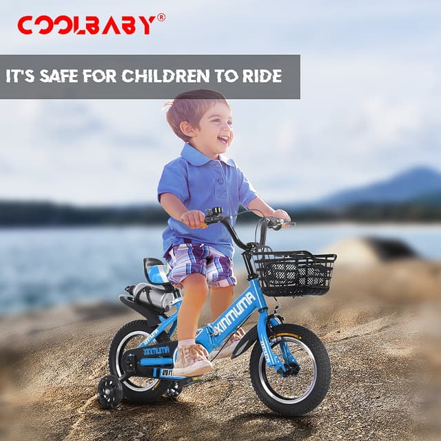 Cool Baby COOLBABY YL66 Kids Bike with Hand Brake and Basket for Ages 3-12 Years, 12/16 Inch Children Bikes Bicycles with Training Wheels and Fenders