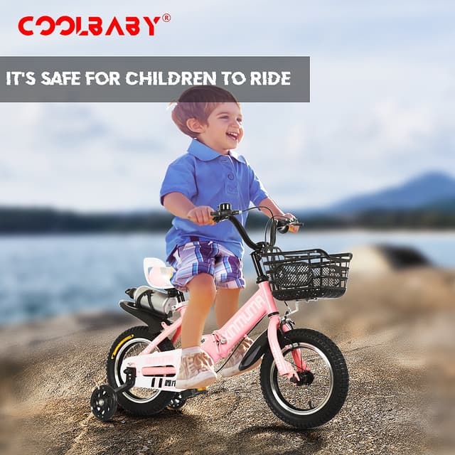 Cool Baby COOLBABY YL66 Kids Bike with Hand Brake and Basket for Ages 3-12 Years, 12/16 Inch Children Bikes Bicycles with Training Wheels and Fenders