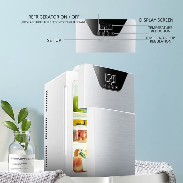 ثلاجة صغيرة لغرفة النوم 20 لتر مع شاحن سيارة وبابين COOLBABY CZBX21 Dual-Door Mini Fridge with Adjustable Temperature Control