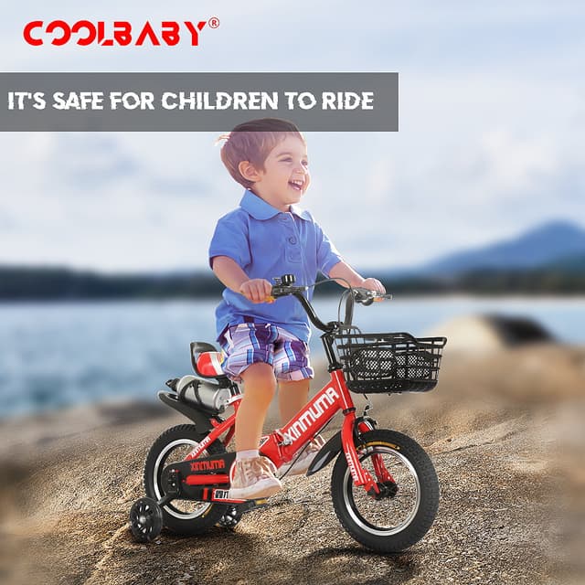 Cool Baby COOLBABY YL66 Kids Bike with Hand Brake and Basket for Ages 3-12 Years, 12/16 Inch Children Bikes Bicycles with Training Wheels and Fenders
