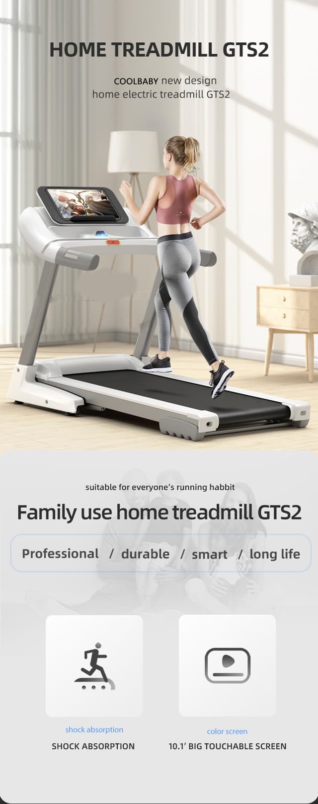 Cool Baby COOLBABY PBJ23 Fitness Automatic Treadmill - Foldable Motorized Walking & Running Machine - with 10 inch Touchscreen & Auto Incline - SW1hZ2U6NTk3NDQx