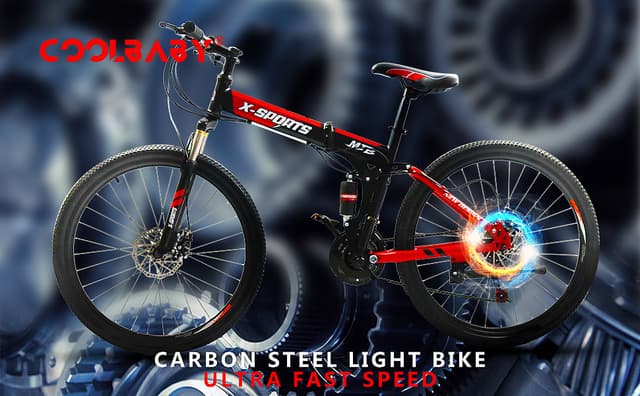 Cool Baby COOLBABY ZXCA1 Mountain Bike 26 inch Folding Bikes with Iron mountain frame, Featuring Ordinary double cutter ring and 21 Speed Shifter, Anti-Slip Bicycles（Gifts: helmets and gloves）