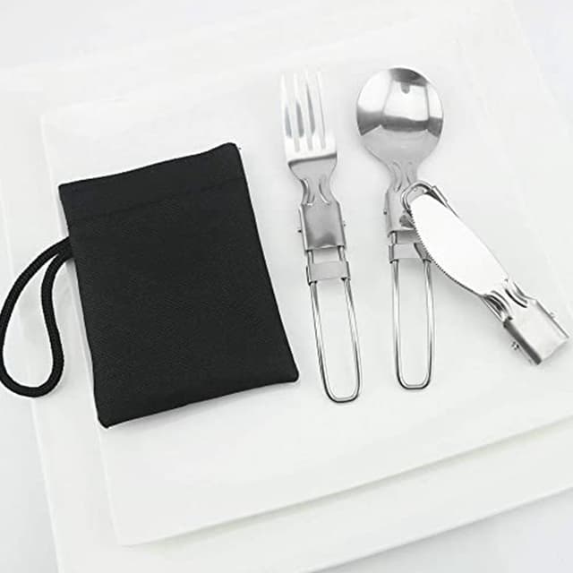 طقم ملاعق وشوك وسكاكين مع شنطة تخزين 3 قطع فضي كول بيبي Cool Baby COOLBABY SSZ009 3 Piece Folding Knife Fork Spoon Set Foldable Cutlery Set Stainless Steel Camping Cutlery Set Travel Hiking with Storage Bag