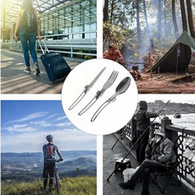 طقم ملاعق وشوك وسكاكين مع شنطة تخزين 3 قطع فضي كول بيبي Cool Baby COOLBABY SSZ009 3 Piece Folding Knife Fork Spoon Set Foldable Cutlery Set Stainless Steel Camping Cutlery Set Travel Hiking with Storage Bag
