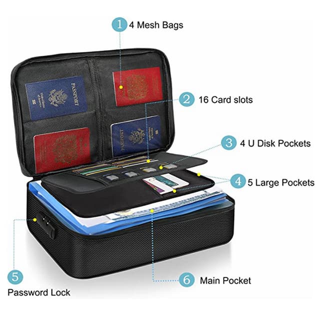 Cool Baby COOLBABY SSZ324 Document Storage Bag Home Office Travel Security Bag with Lock, Multipurpose Document Bag for Laptop, Contracts, Passports, Certificates