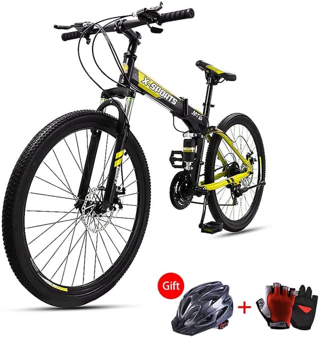 Cool Baby COOLBABY ZXCA1 Mountain Bike 26 inch Folding Bikes with Iron mountain frame, Featuring Ordinary double cutter ring and 21 Speed Shifter, Anti-Slip Bicycles（Gifts: helmets and gloves）