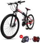 Cool Baby COOLBABY ZXCA1 Mountain Bike 26 inch Folding Bikes with Iron mountain frame, Featuring Ordinary double cutter ring and 21 Speed Shifter, Anti-Slip Bicycles（Gifts: helmets and gloves）
