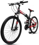 Cool Baby COOLBABY ZXCA1 Mountain Bike 26 inch Folding Bikes with Iron mountain frame, Featuring Ordinary double cutter ring and 21 Speed Shifter, Anti-Slip Bicycles（Gifts: helmets and gloves）