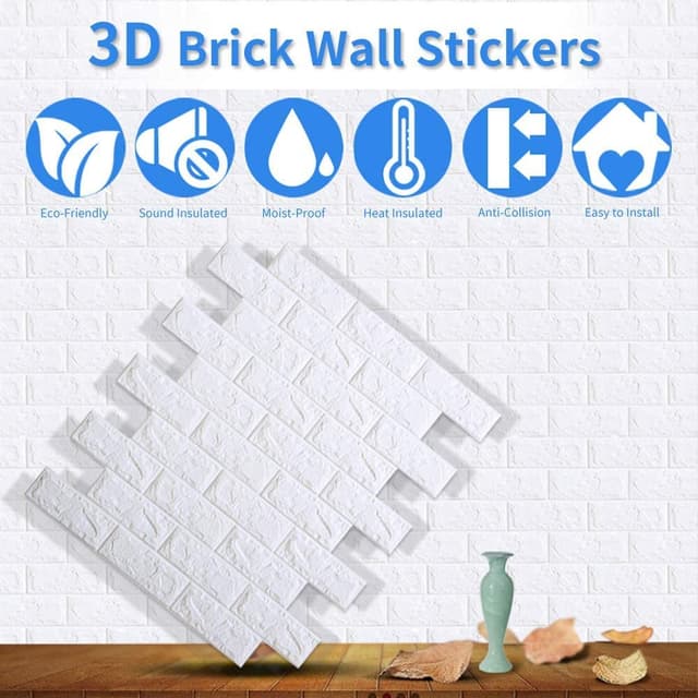 Cool Baby COOLBABY QZ10P 10PC 3D Wall Sticker Self-Adhesive Wall Panels Waterproof PE Foam White Wallpaper for Living Room TV Wall and Home Decor