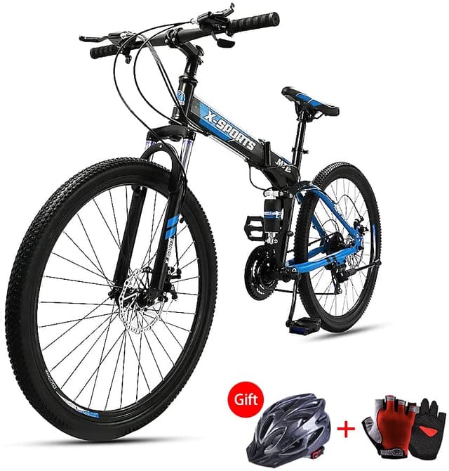 Cool Baby COOLBABY ZXCA1 Mountain Bike 26 inch Folding Bikes with Iron mountain frame, Featuring Ordinary double cutter ring and 21 Speed Shifter, Anti-Slip Bicycles（Gifts: helmets and gloves）