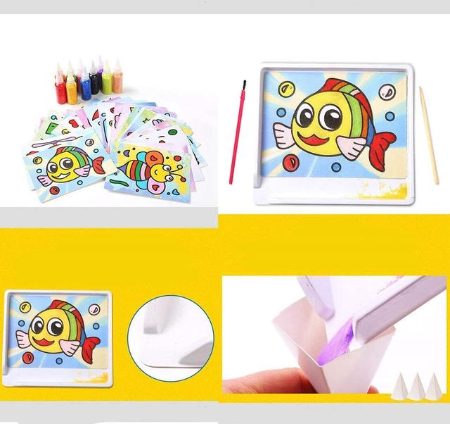Cool Baby COOLBABY ETSH 12Pcs Kids DIY Sand Painting Toy Children Drawing Board Sets Bubble Art Gift Box Sand Handmade Picture Paper Craft Sand DrawCard Random - SW1hZ2U6NTk0MTA1