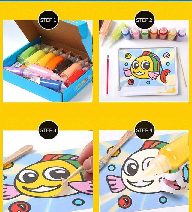 Cool Baby COOLBABY ETSH 12Pcs Kids DIY Sand Painting Toy Children Drawing Board Sets Bubble Art Gift Box Sand Handmade Picture Paper Craft Sand DrawCard Random - SW1hZ2U6NTk0MTAz