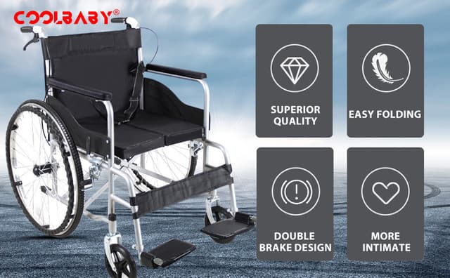Cool Baby COOLBABY QBLY01 Lightweight Folding Aluminum Manual Wheelchair Thickened Elderly Medline Wheelchairs Adjustable Seat Cushion