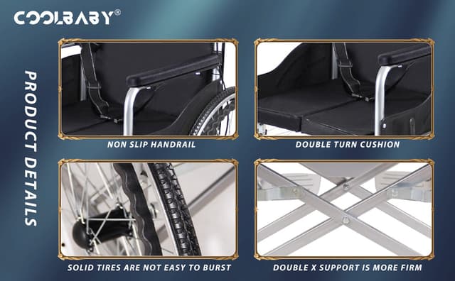 Cool Baby COOLBABY QBLY01 Lightweight Folding Aluminum Manual Wheelchair Thickened Elderly Medline Wheelchairs Adjustable Seat Cushion