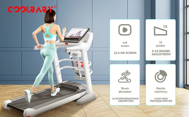 سير كهربائي 14.8 كم بالساعة 4 حصان 150 كيلو قابل للطي مكبر صوت هاي فاي كوول بيبي COOLBABY PBJ27 Fitness Automatic Motorized Treadmill