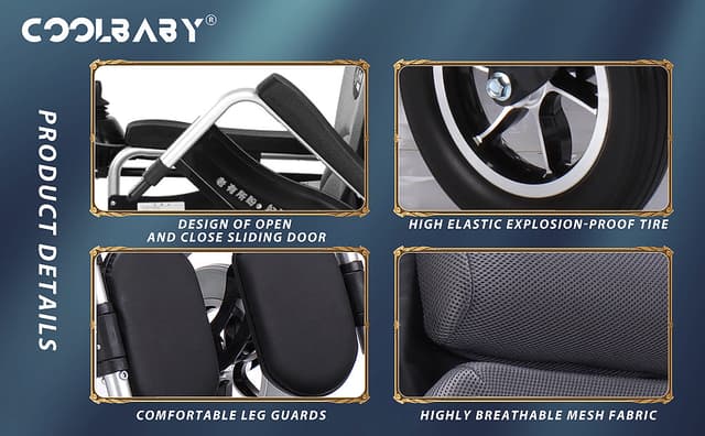 Cool Baby COOLBABY DDLY02 Electric Power Wheelchair Can Fold Lightweight Elderly Disabled Intelligent Adjustment Automatic Full-lying Electric Wheelchair