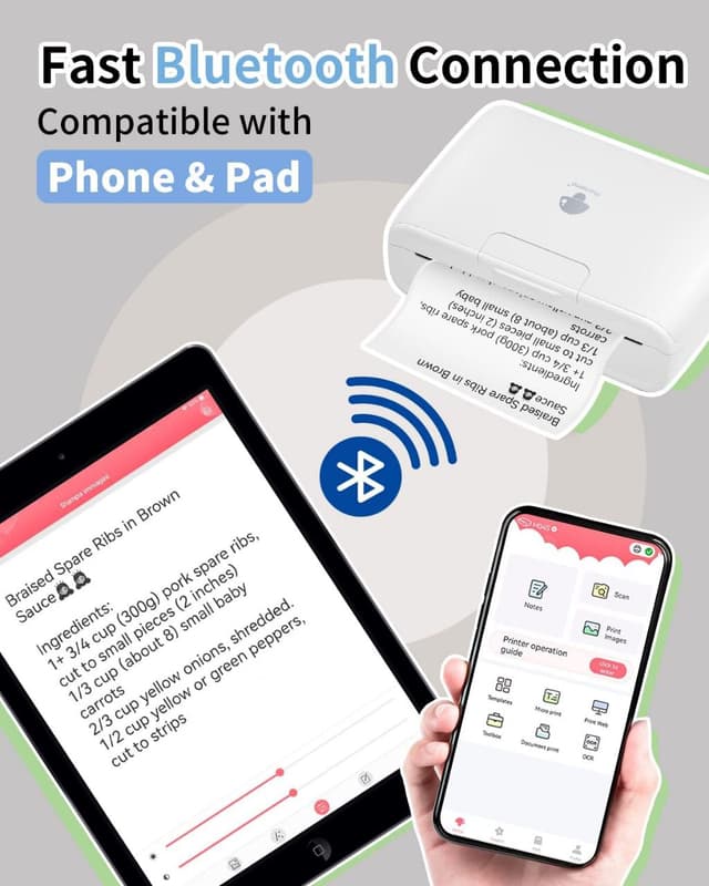 طابعة حرارية صغيرة بالبلوتوث مع تطبيق ذكي Phomemo M04S Bluetooth Portable-Wireless Thermal Printer