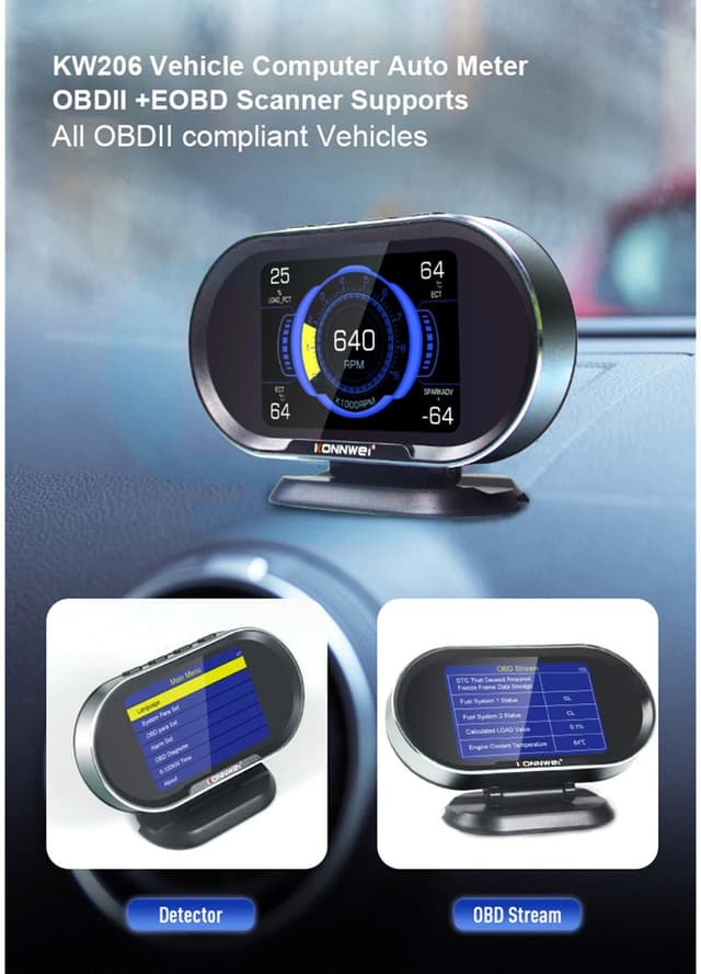 جهاز فحص السيارة لكشف أعطال السيارة كونوي KONNWEI KW206 HUD OBD2 Car Diagnostic Scanner