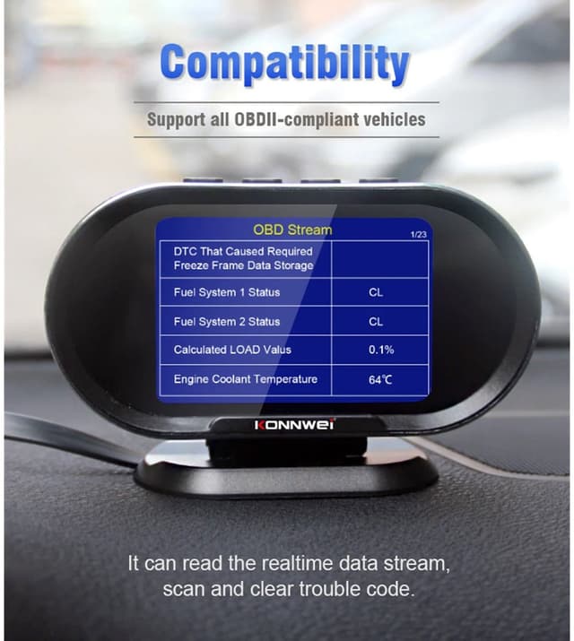 جهاز فحص السيارة لكشف أعطال السيارة كونوي KONNWEI KW206 HUD OBD2 Car Diagnostic Scanner
