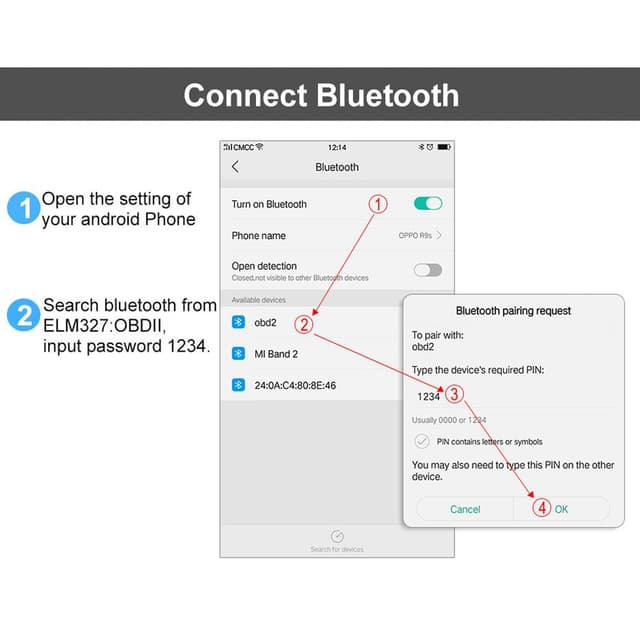 Konnwei KW901 OBD2 Car Bluetooth 3.0 Scanner ELM327 Car Diagnostic Tool - RED