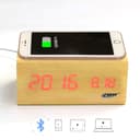CRONY Digital LED  BT Alarm Clock With Wireless Charging Wooden Clock Brown 1299