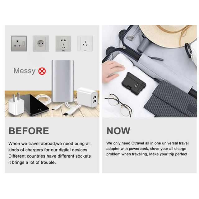 شاحن سفر عالمي مع باور بانك 4000mAh أسود CRONY Travel Charge With Power Bank