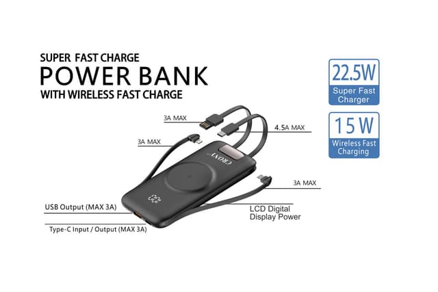 باور بانك 20000mAh متعدد المخارج P2 Super fast charge + Wireless fast charge - CRONY - 219718