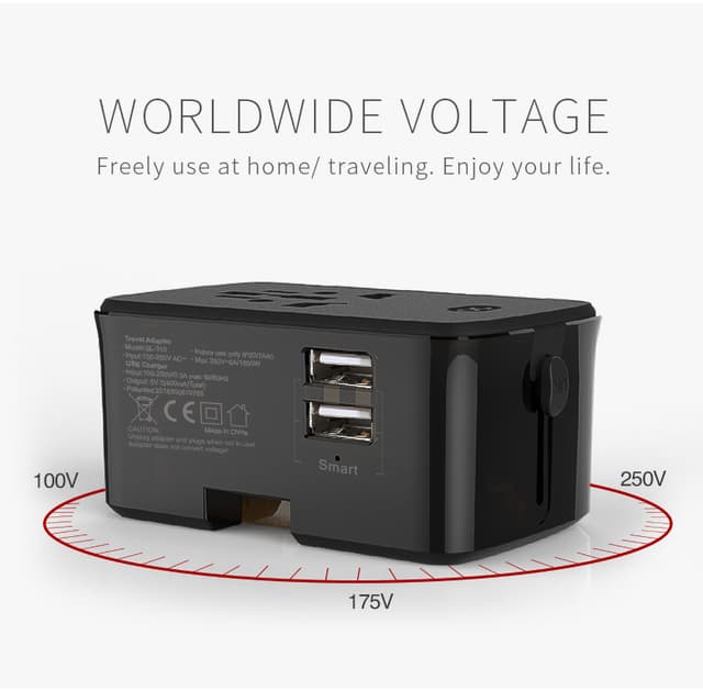 شاحن سفر عالمي مع باور بانك 4000mAh أسود CRONY Travel Charge With Power Bank