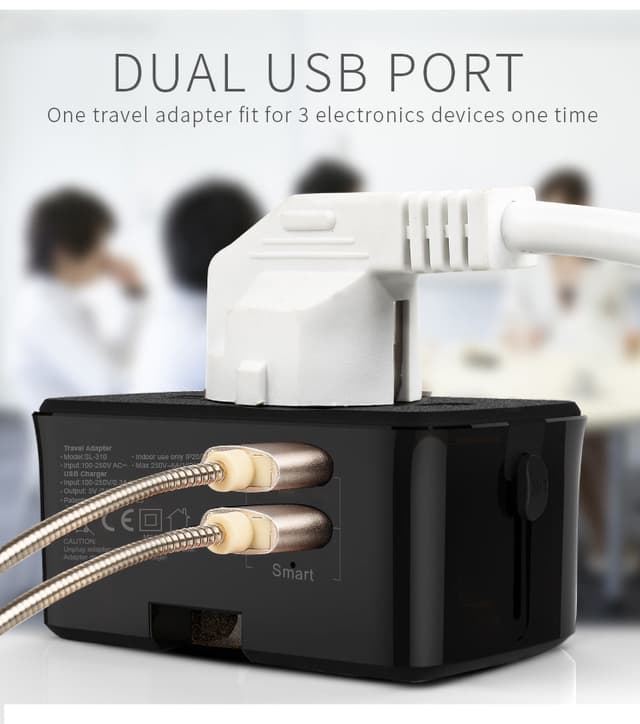 شاحن سفر عالمي مع باور بانك 4000mAh أسود CRONY Travel Charge With Power Bank