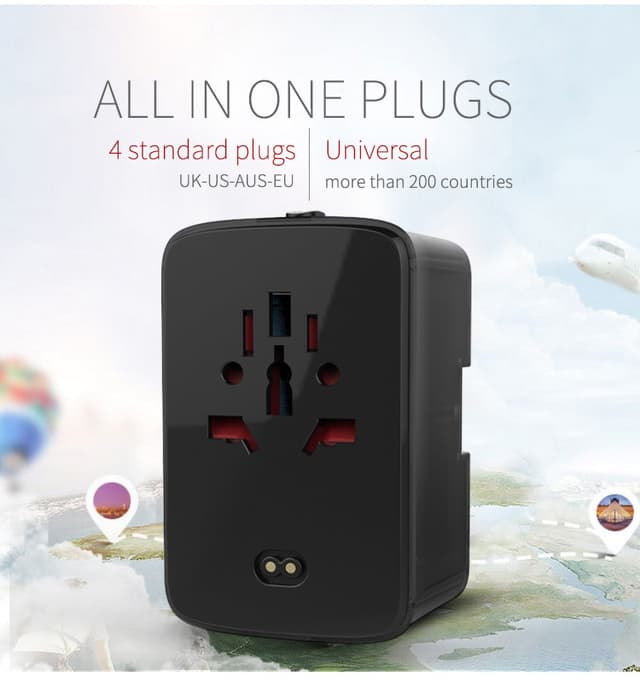 شاحن سفر عالمي مع باور بانك 4000mAh أسود CRONY Travel Charge With Power Bank