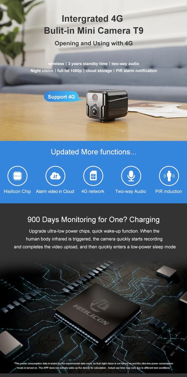 كاميرا مراقبة مخفية T9G2 Smart Mini 4G Nano SIM card IP Security Camera بدقة 1080P