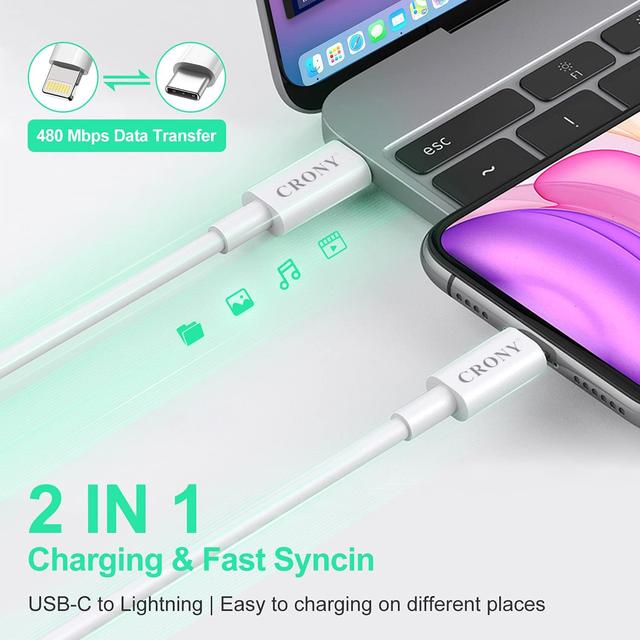 كيبل شحن من USB الى Lighting  - أبيض CRONY Quick Charge & Data C-Lighting Cable - SW1hZ2U6NjAxODI3