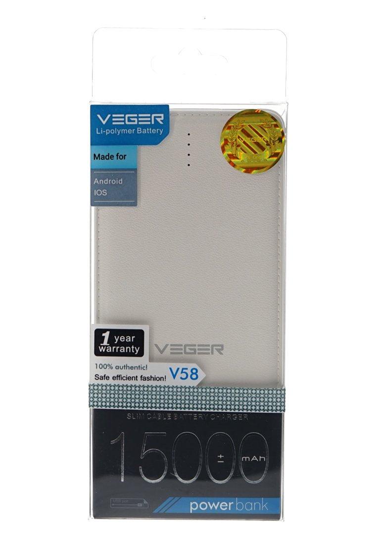 باور بانك 15000 ميلي أمبير - أبيض Veger Power Bank for Smart Phones