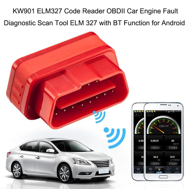Konnwei KW901 OBD2 Car Bluetooth 3.0 Scanner ELM327 Car Diagnostic Tool - RED