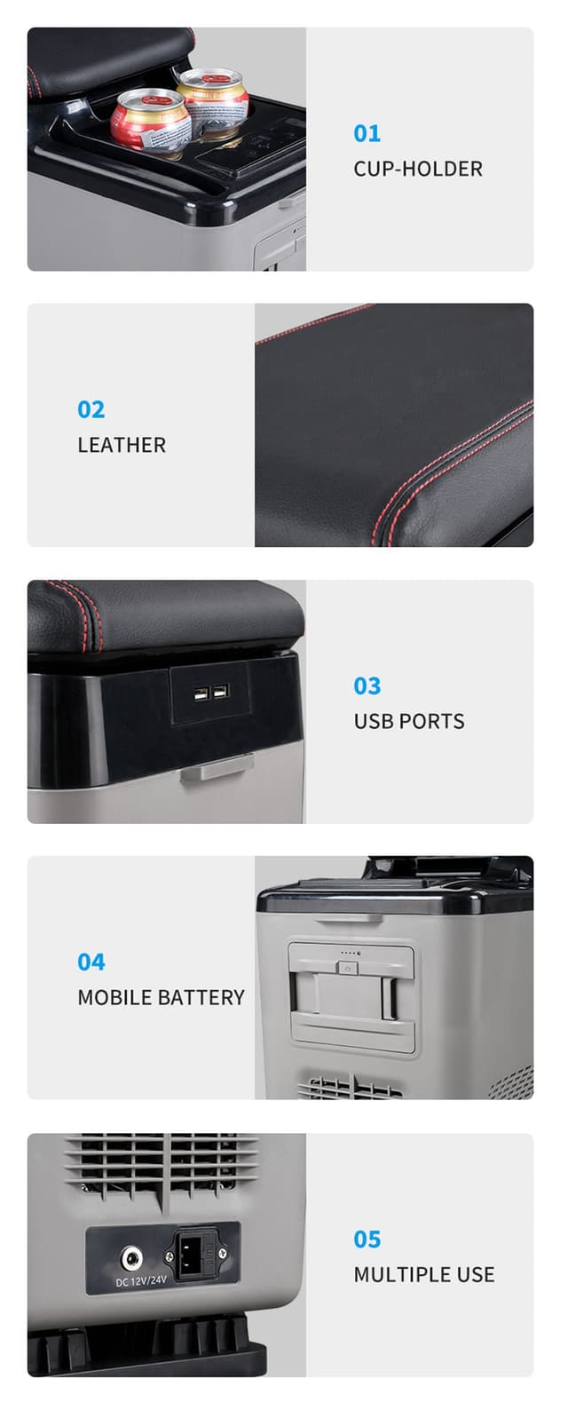 ثلاجة سيارة 15 لتر بدون بطارية كروني CRONY Vehicle Refrigerator with centre armrest