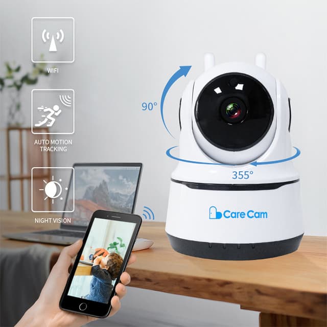 carecam CRONY NIP-26 1080p WiFi Home Smart Camera, Indoor Security Surveillance with Night Vision, Monitor with iOS, Android App, Compatible with Google Home
