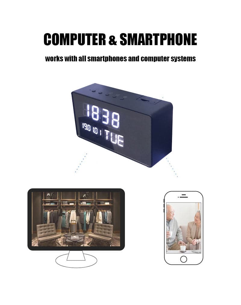 TUYA APP Smart WIFI Wireless Motion Detection Hidden Alarm Clock Camera 1080P