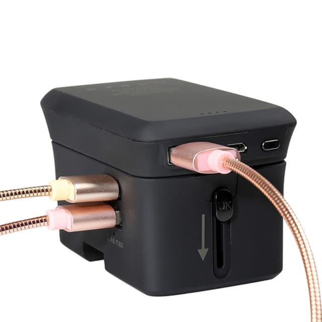 شاحن سفر عالمي مع باور بانك 4000mAh أسود CRONY Travel Charge With Power Bank