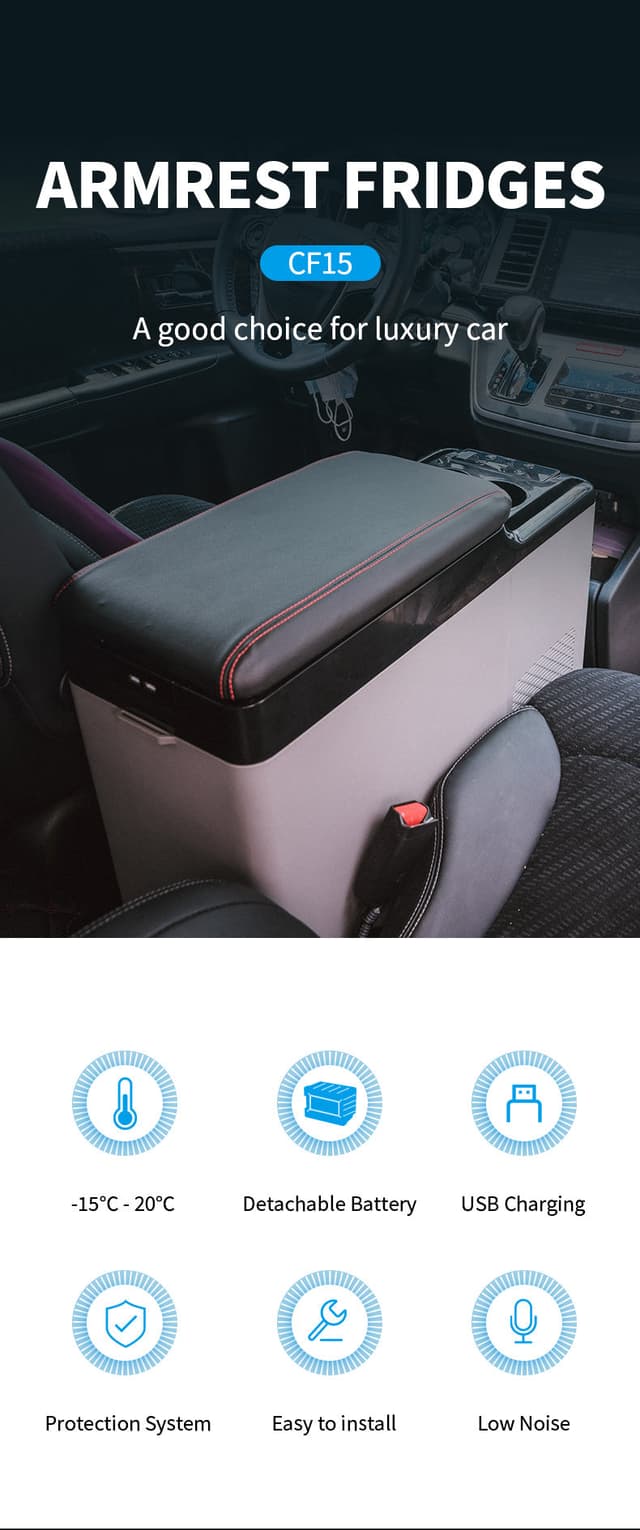 ثلاجة سيارة 15 لتر بدون بطارية كروني CRONY Vehicle Refrigerator with centre armrest