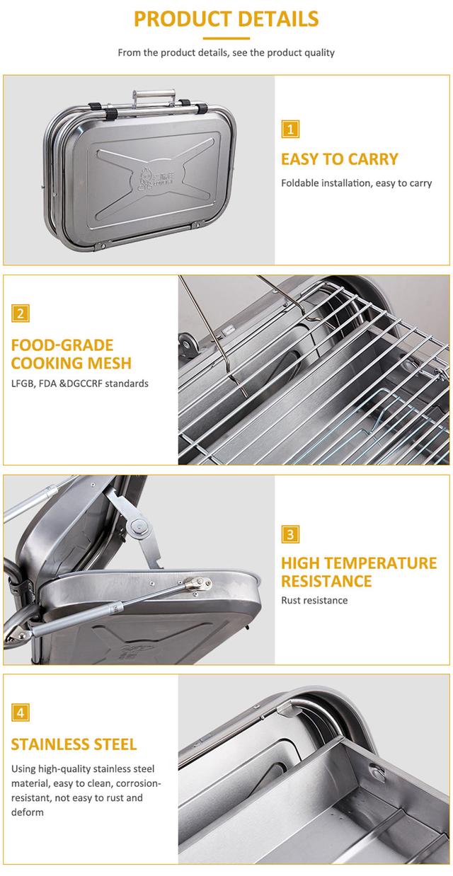 شواية متنقلة ستانلس ستيل قابلة للطي فضي كروني Crony Silver Foldable Stainless Steel Portable Bbq grill