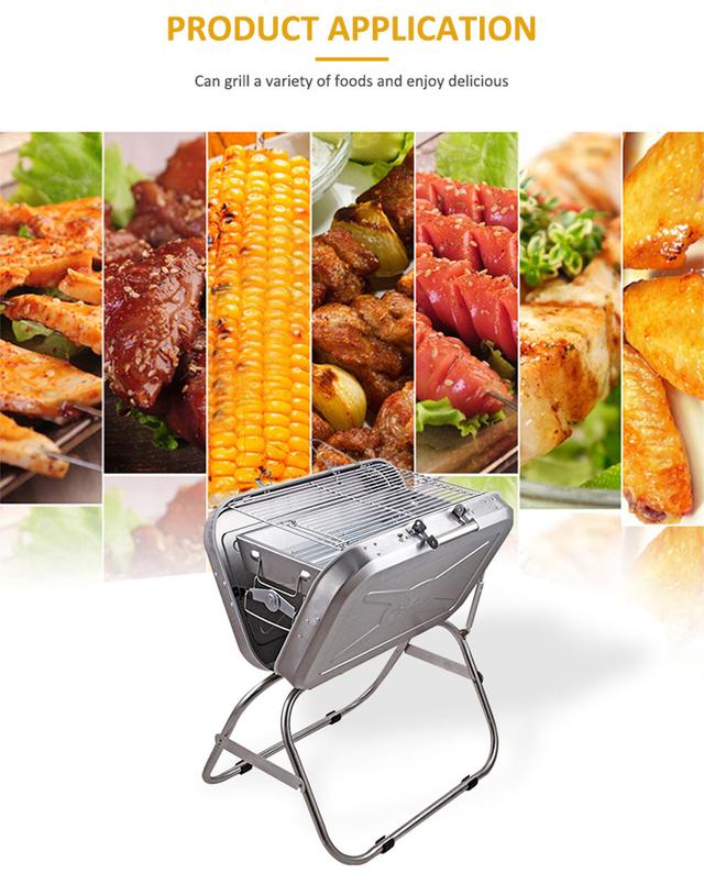 شواية متنقلة ستانلس ستيل قابلة للطي فضي كروني Crony Silver Foldable Stainless Steel Portable Bbq grill