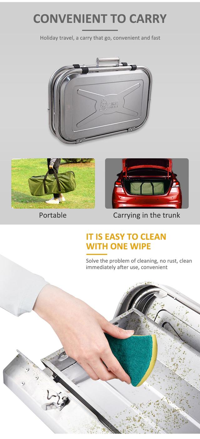 شواية متنقلة ستانلس ستيل قابلة للطي فضي كروني Crony Silver Foldable Stainless Steel Portable Bbq grill