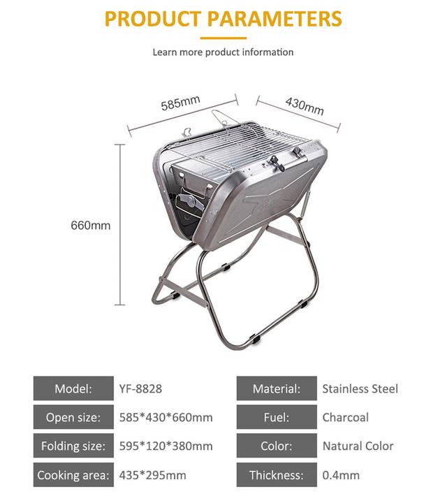 شواية متنقلة ستانلس ستيل قابلة للطي فضي كروني Crony Silver Foldable Stainless Steel Portable Bbq grill