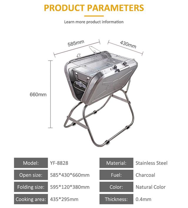 CRONY 8828 Portable grill Folding Stainless Steel Commercial Portable Outdoor Camping Charcoal Bbq Grill - SW1hZ2U6NjExMzQ3