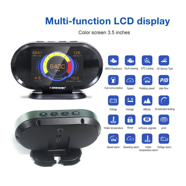 جهاز فحص السيارة لكشف أعطال السيارة كونوي KONNWEI KW206 HUD OBD2 Car Diagnostic Scanner