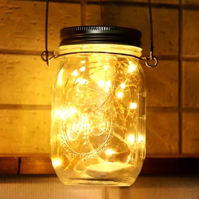 CRONY Solar Mosaic Hanging Light 20 Leds Waterproof Outdoor Copper Wire String Solar Garden Mason Jar Light - SW1hZ2U6NjAxOTU4