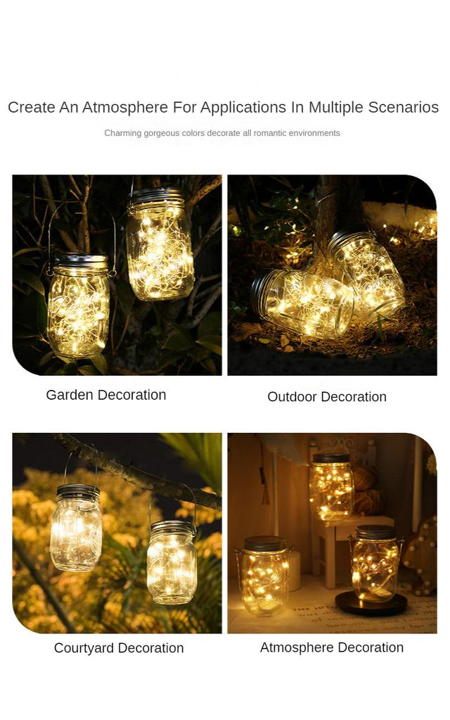 CRONY Solar Mosaic Hanging Light 20 Leds Waterproof Outdoor Copper Wire String Solar Garden Mason Jar Light - SW1hZ2U6NjAxOTY2