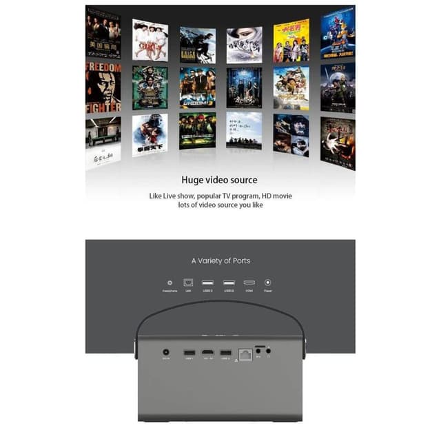 بروجكتر لاسلكي أندرويد 15600 مللي أمبير V7pro Hd 1080p 3d Projector with Bt Speaker