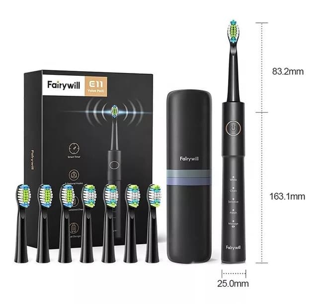 فرشاة اسنان كهربائية ذكية Fairywill E11 Sonic Electric Toothbrush with 8 Bursh Heads Travel Case