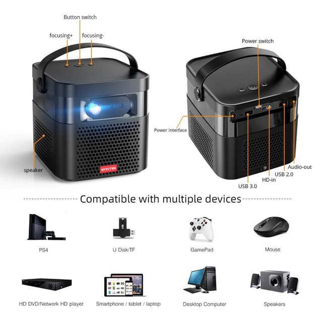 بروجكتر باينتك سنيمائي محمول Byintek Smart 3D DLP Projector UFO U70 Pro و بمقاس عرض 180 إنش